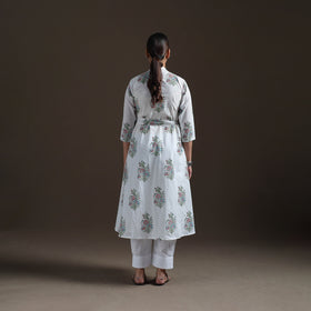 Gota Work Floral Sanganeri Block Print Cotton A-Line Angrakha Kurta for Women 17