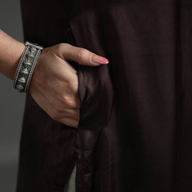 Buy Navy Blue Modal Silk Hand Embroidered Long Kurta l iTokri.com