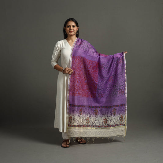 Purple - Block Printed Chanderi Silk Bagru Dupatta 30