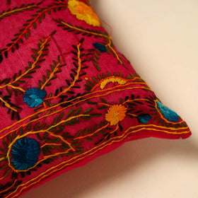 Buy Pink Silk Cotton Phulkari Embroidered Cushion Cover