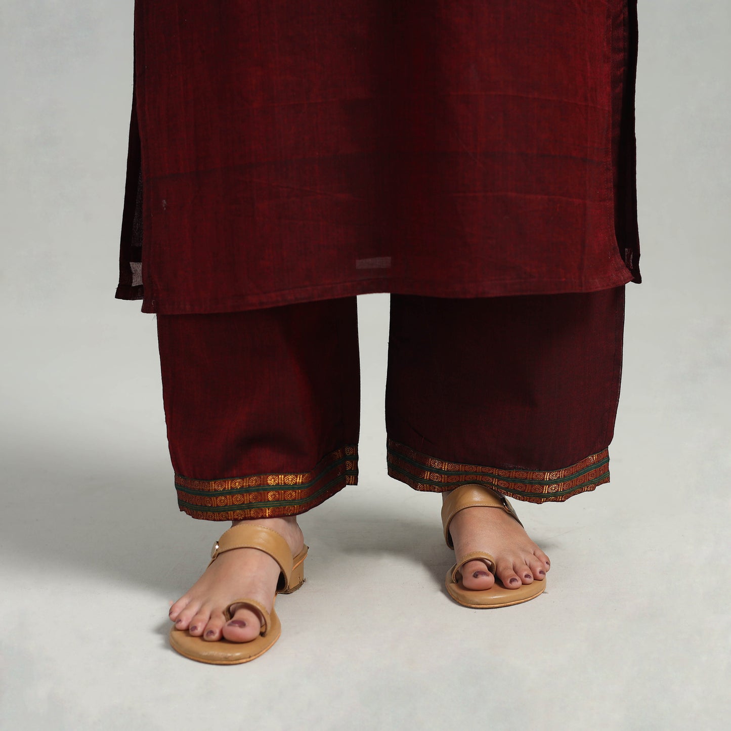 Maroon - Cotton Dharwad Kurta Set with Palazzo & Dupatta 08