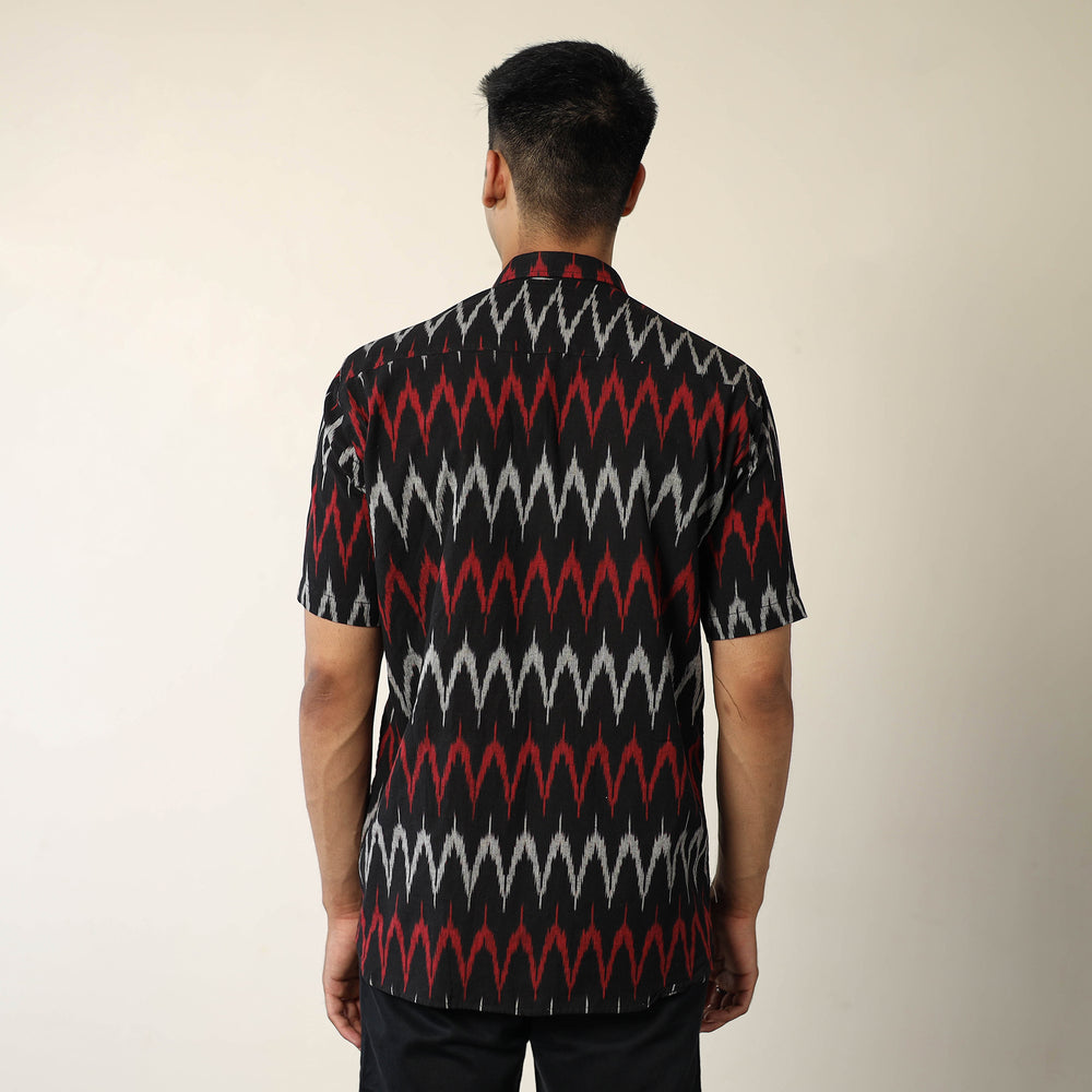 Black - Pochampally Ikat Weave Cotton Men Half Sleeve Shirt 11