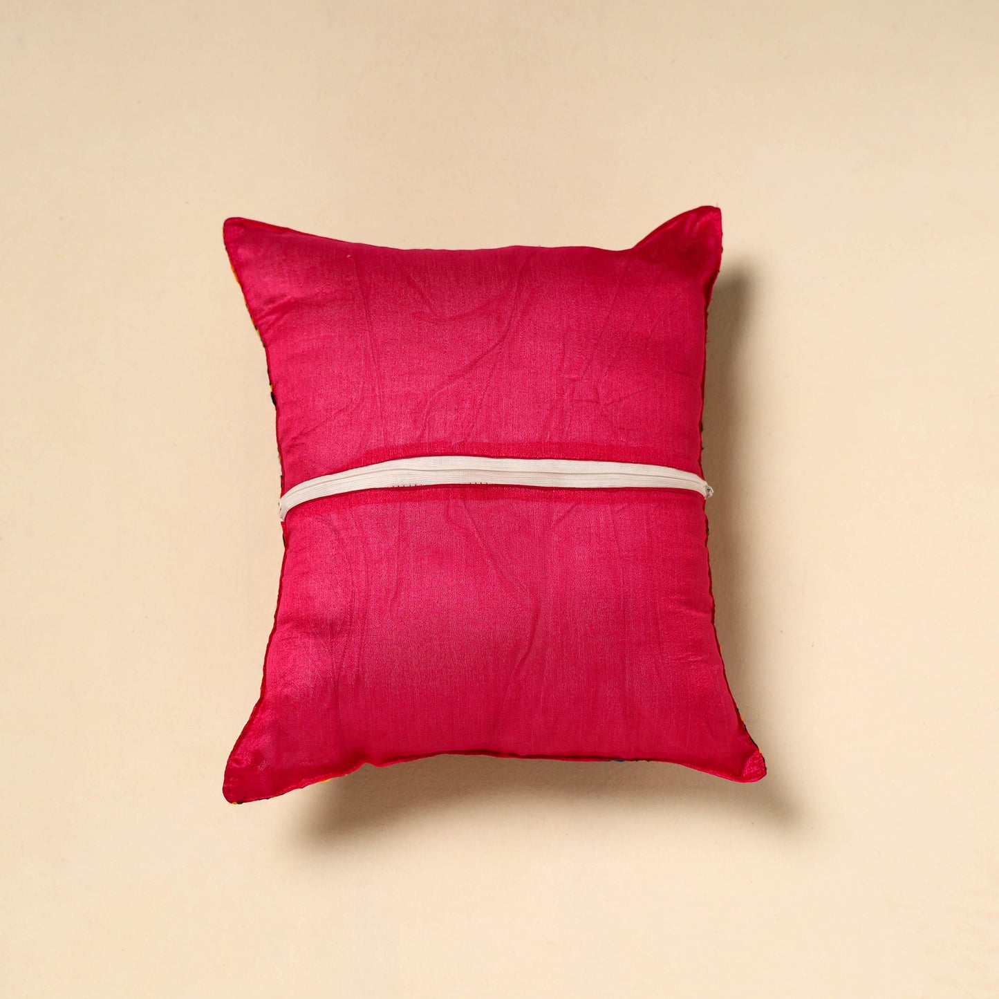 Buy Pink Silk Cotton Phulkari Embroidered Cushion Cover