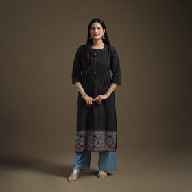 Hand Block Print Cotton Straight Long Ajrakh Kurta for Women 08