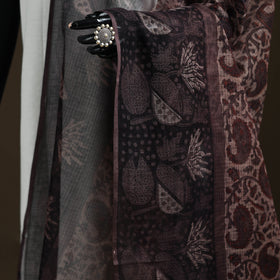 Black - Ajrakh Vanaspati Hand Block Print Natural Dyed Kota Doria Cotton Dupatta 17