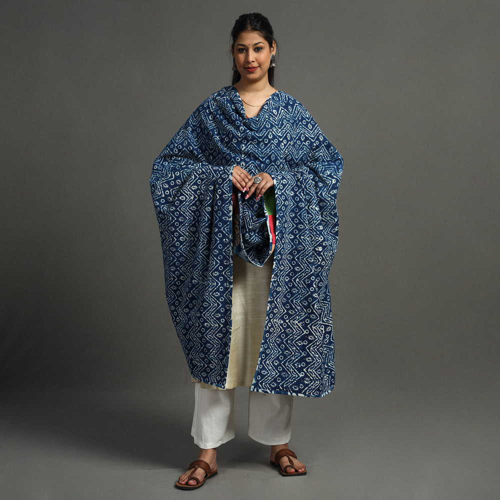 Multicolor - Indigo Reversible Patchwork Cotton Dupatta 05