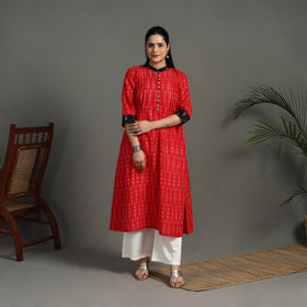 Buy Red Mercerised Cotton A-Line Pochampally Ikat Kurta for Women