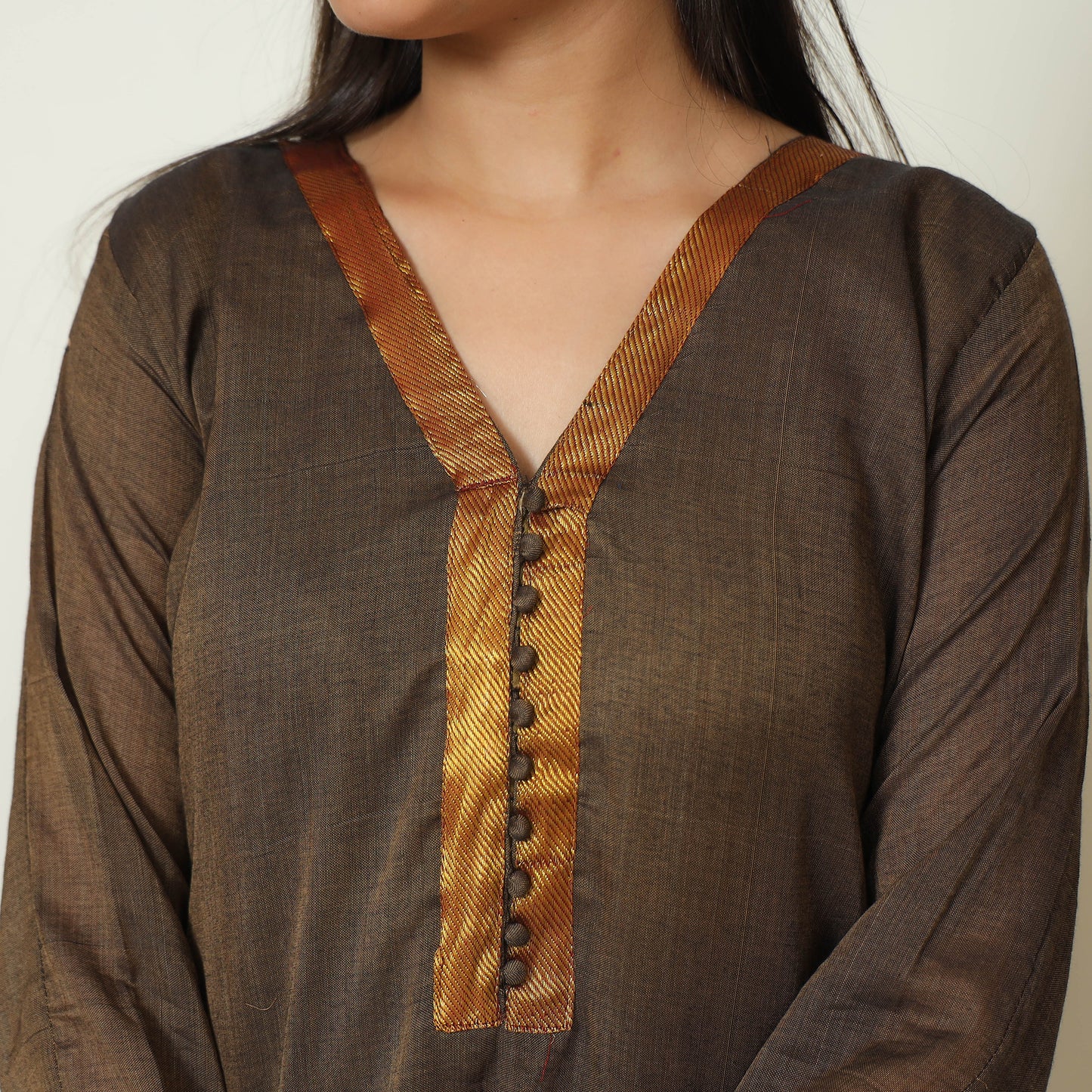 Brown - Dharwad Cotton Kurta with Palazzo & Dupatta Set 10