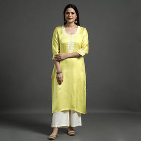 Buy Navy Blue Modal Silk Hand Embroidered Long Kurta l iTokri.com