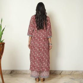 Red - Bagh Block Printed Cotton Kurta with Palazzo & Dupatta Set 14