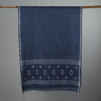 Blue - Burdwan Jamdani Cotton Handloom Stole with Tassels 03