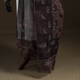 Black - Ajrakh Vanaspati Hand Block Print Natural Dyed Kota Doria Cotton Dupatta 17