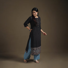 Hand Block Print Cotton Straight Long Ajrakh Kurta for Women 08