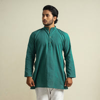 Green - Plain Handloom Cotton Men Short Kurta