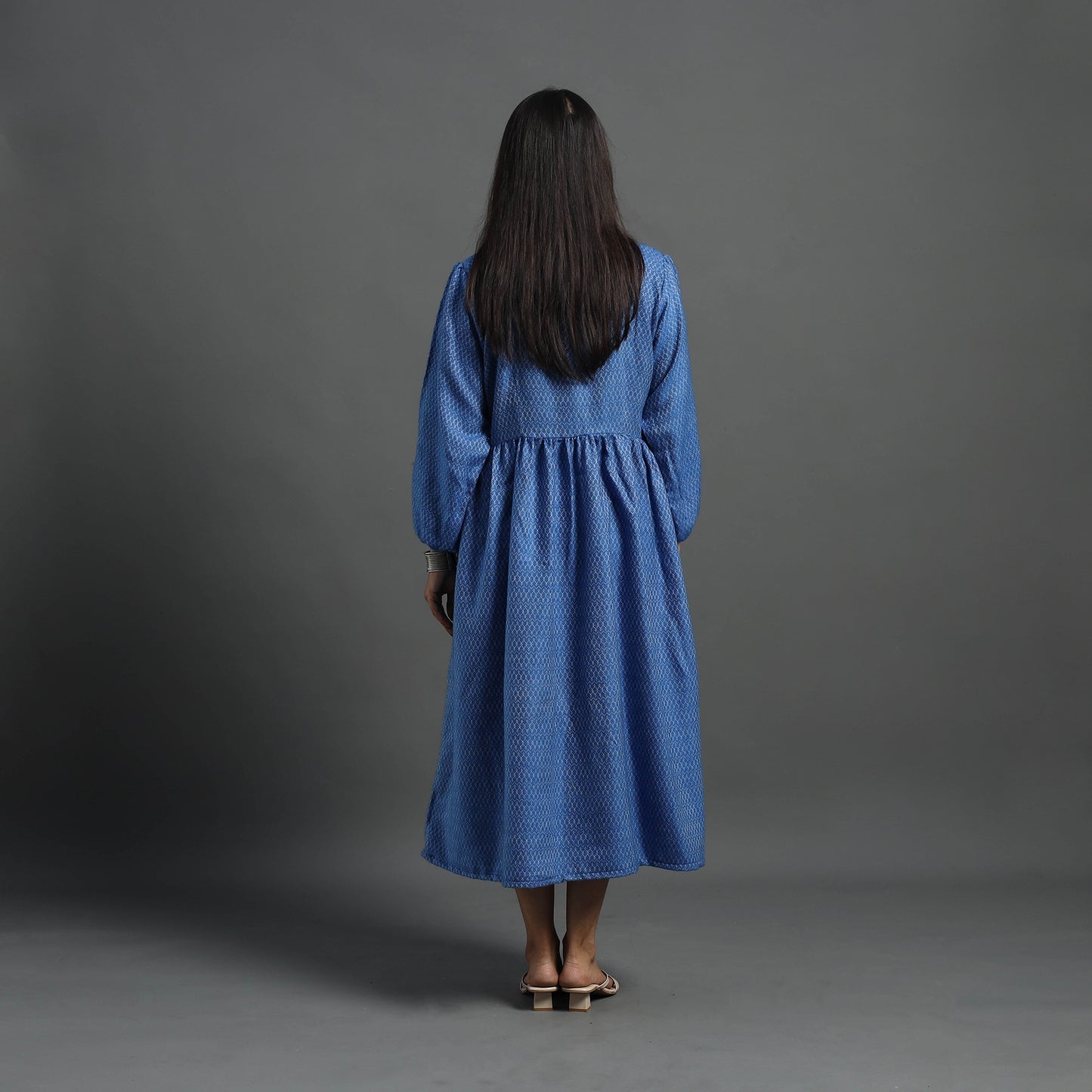 Jannat Blue Plain Flared Woollen Dress 01