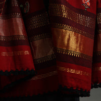 Red - Kutch Ahir Hand Embroidery Woollen Shawl 55