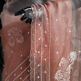 Lucknowi Chikankari Heavy Bead Work Pure Organza Silk Saree 07