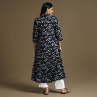 Blue - Bagru Hand Block Printed Cotton A-Line Long Kurta