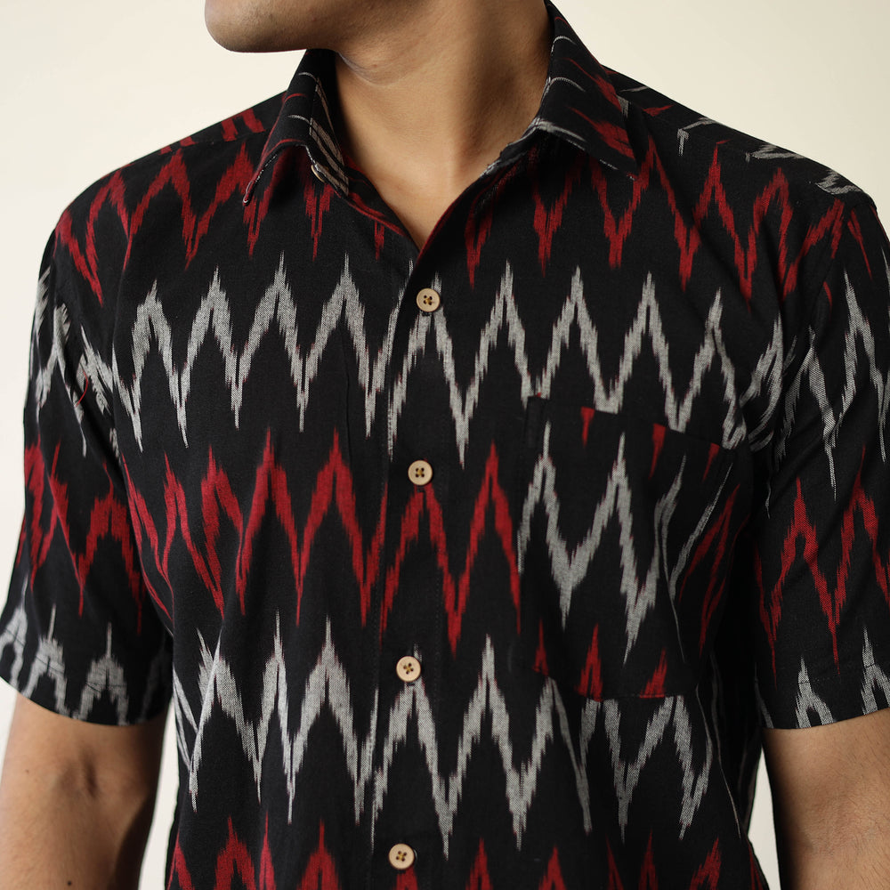 Black - Pochampally Ikat Weave Cotton Men Half Sleeve Shirt 11