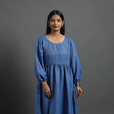 Jannat Blue Plain Flared Woollen Dress 01