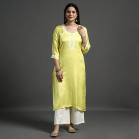 Buy Navy Blue Modal Silk Hand Embroidered Long Kurta l iTokri.com
