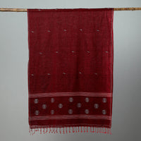 Maroon - Burdwan Jamdani Cotton Handloom Stole with Tassels 09