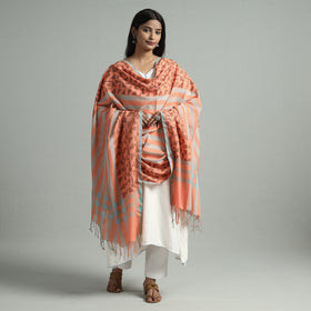 Peach -bengal jamdani handloom katan silk dupatta