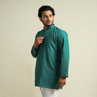 Green - Plain Handloom Cotton Men Short Kurta