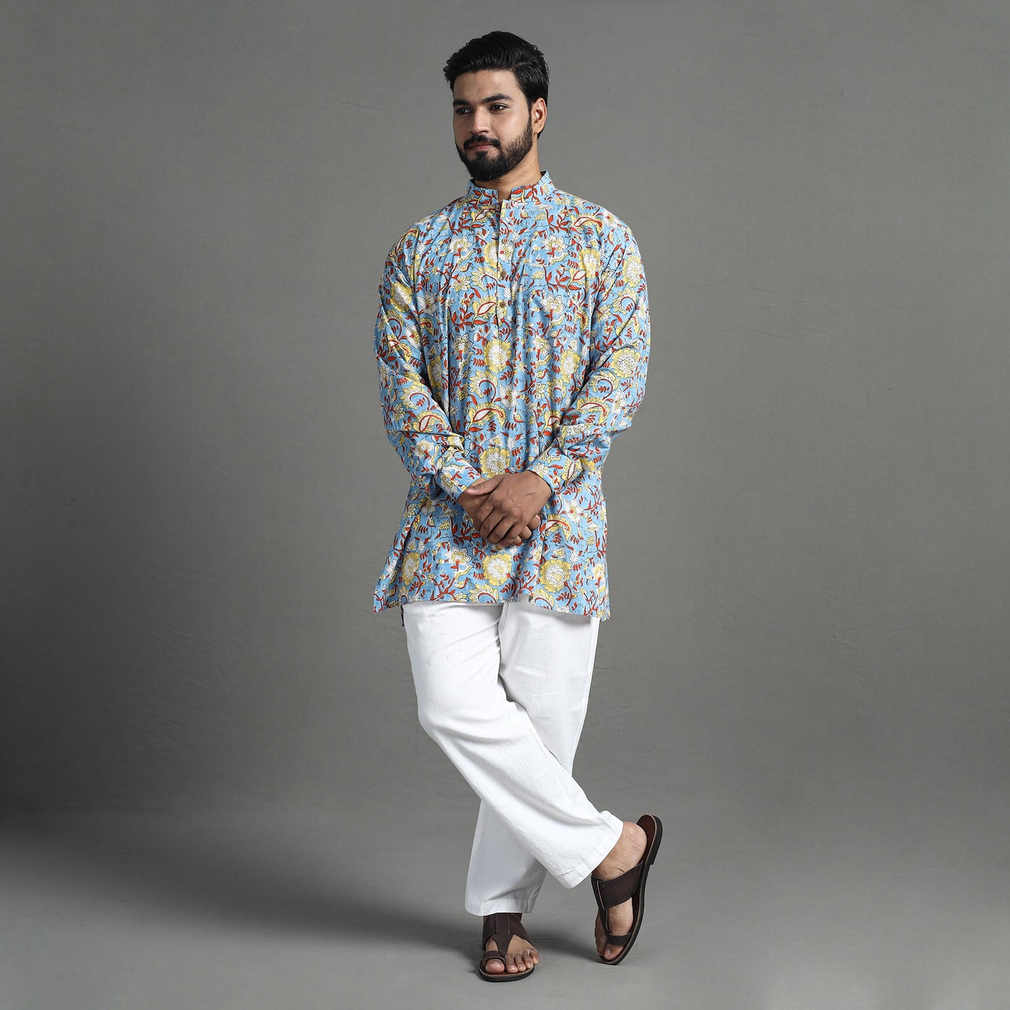 Block Print Cotton Sanganeri Kurta for Men (Short) 16