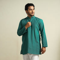 Green - Plain Handloom Cotton Men Short Kurta