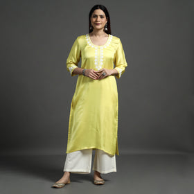Buy Navy Blue Modal Silk Hand Embroidered Long Kurta l iTokri.com