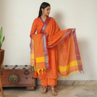 Orange - Dharwad Cotton Kurta with Palazzo & Dupatta Set 05