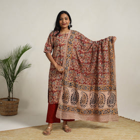 Red - printed cotton kalamkari kurta set 22 - handcrafted