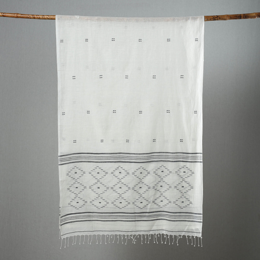 Handloom Cotton Burdwan Jamdani Stole with Tassels 05