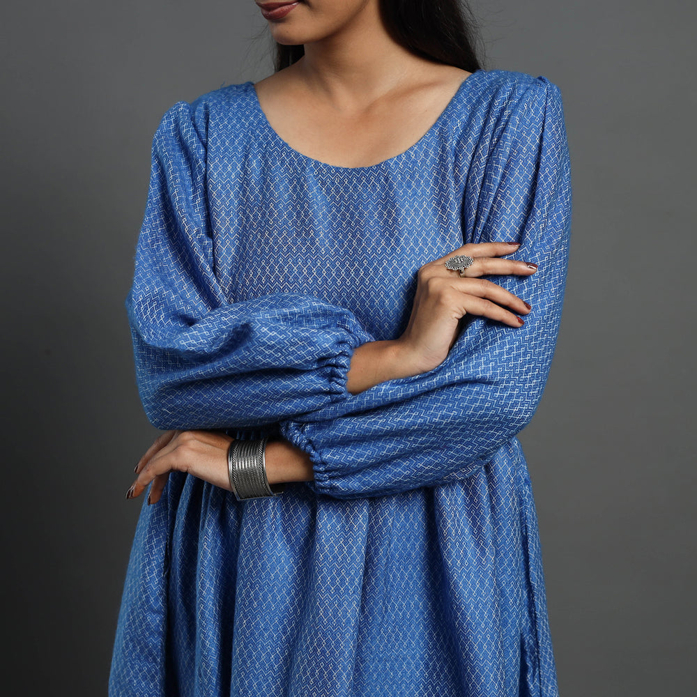 Jannat Blue Plain Flared Woollen Dress 01