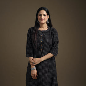 Hand Block Print Cotton Straight Long Ajrakh Kurta for Women 08
