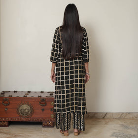 Black - Hand Batik Printed Cotton Kurta with Palazzo & Dupatta Set 11