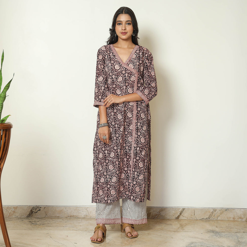 Black - Bagh Block Printed Cotton Kurta with Palazzo & Dupatta Set 03