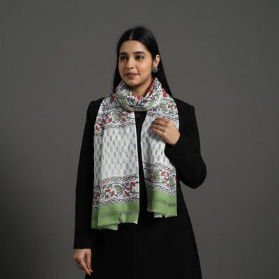 Multicolor - pure wool sanganeri stole 30 - handcrafted