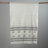 White - Burdwan Jamdani Cotton Handloom Stole with Tassels 06