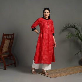 Buy Red Mercerised Cotton A-Line Pochampally Ikat Kurta for Women