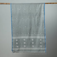 Grey - Burdwan Jamdani Cotton Handloom Stole with Tassels 11