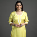 Buy Navy Blue Modal Silk Hand Embroidered Long Kurta l iTokri.com