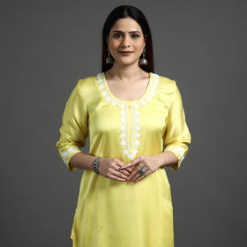 Buy Navy Blue Modal Silk Hand Embroidered Long Kurta l iTokri.com