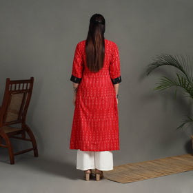 Buy Red Mercerised Cotton A-Line Pochampally Ikat Kurta for Women