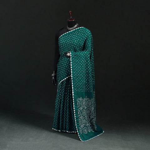 Green - Kutch Bandhani Tie-Dye Cotton Saree 23