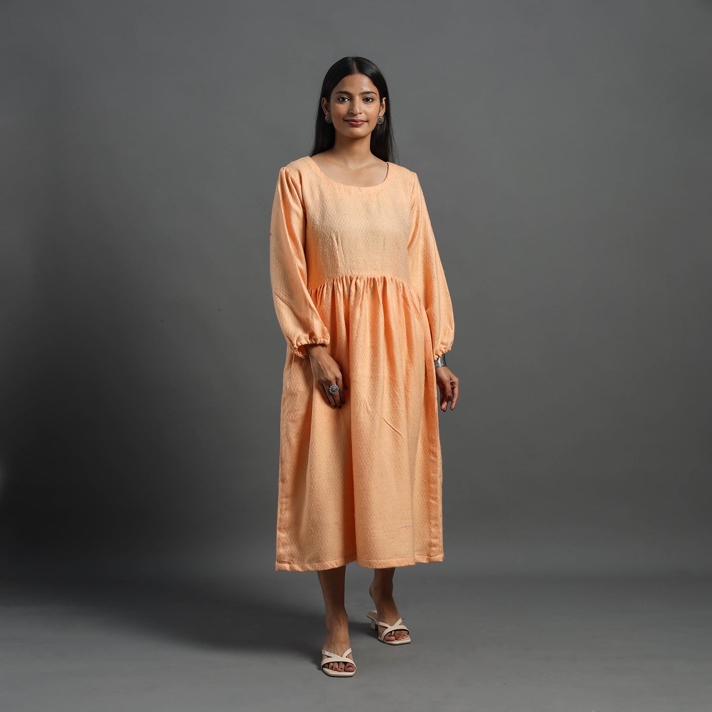 Orange - Kashish Peach Plain Flared Woolen Dress 05