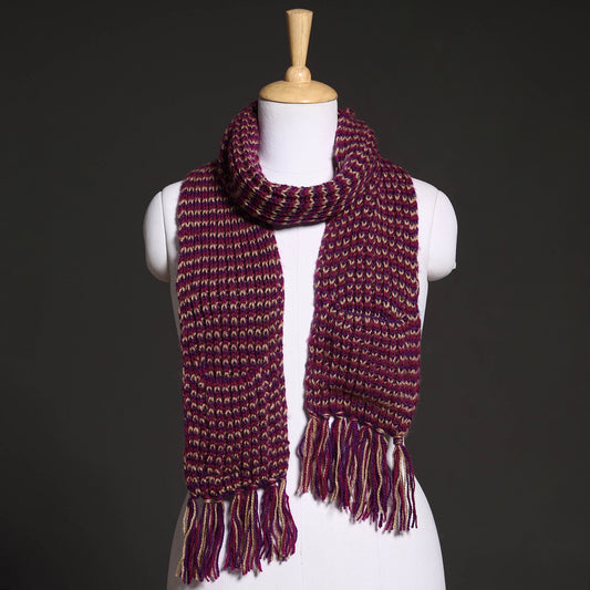 Purple - Kumaun Hand Knitted Woolen Muffler with Pockets