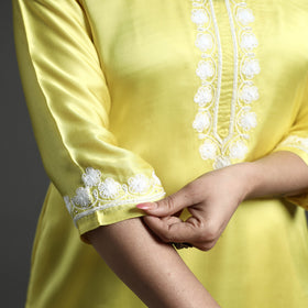 Buy Navy Blue Modal Silk Hand Embroidered Long Kurta l iTokri.com
