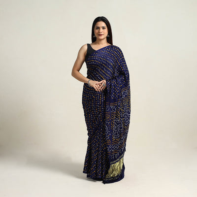 Blue - Kutch Tie-Dye Gajji Silk Bandhani Saree with Blouse Piece 06